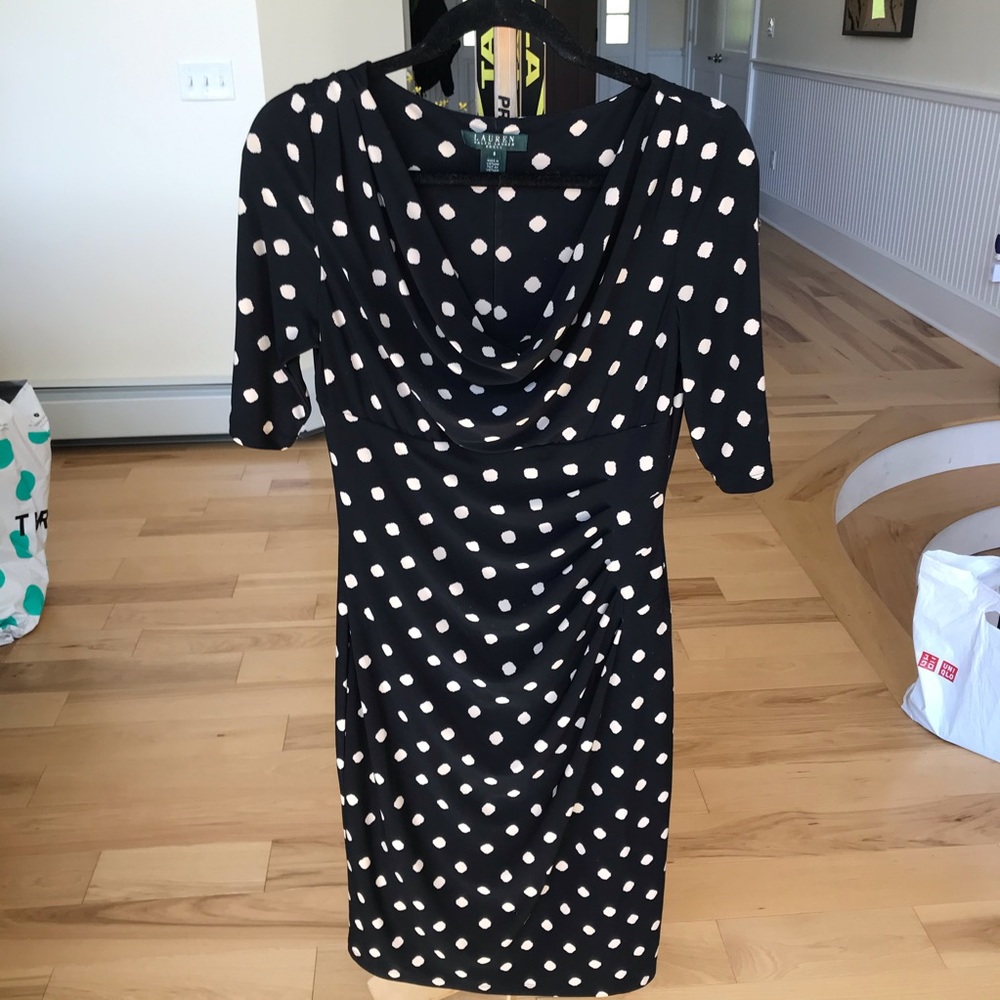 Black and Beige Polkadot Dress